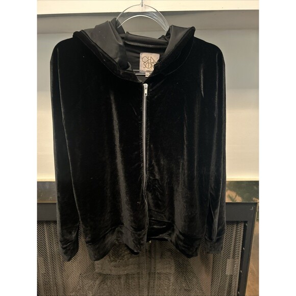 Chaser Jackets & Blazers - Women’s Black Velvet Chaser Zipper Hooded Jacket Sz Medium New With Tags
